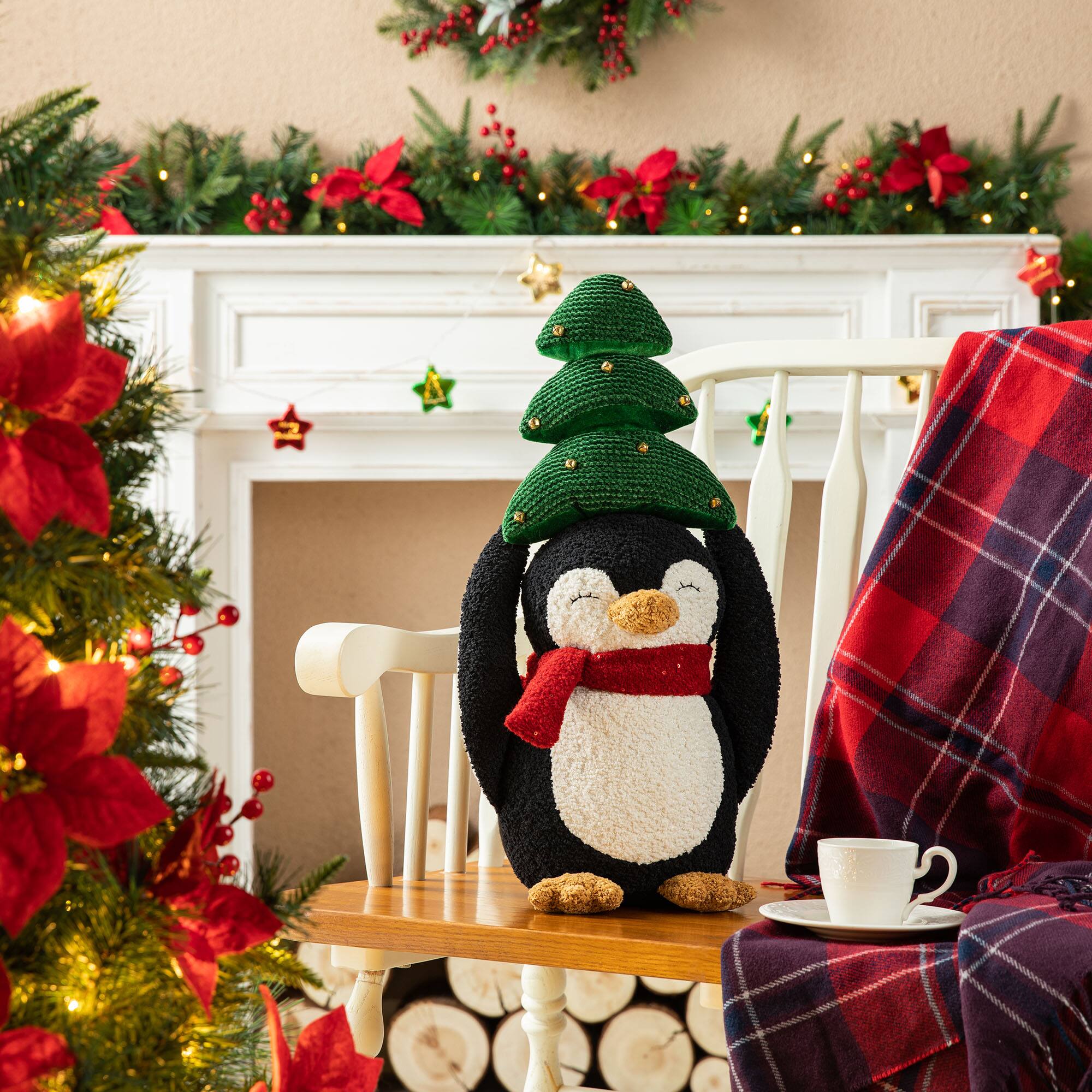 Glitzhome® 21.25" Christmas Fabric Penguin with Top Tree Décor